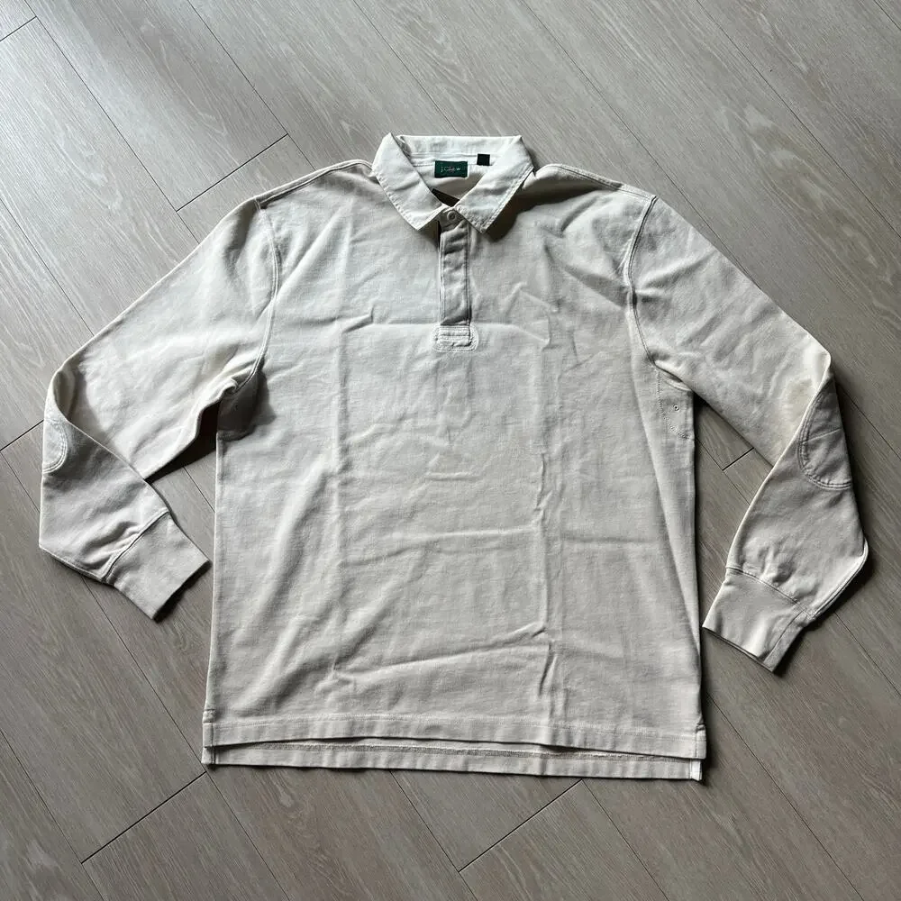 J Crew Rugby Shirt With Striped Placket Mens Large Natural